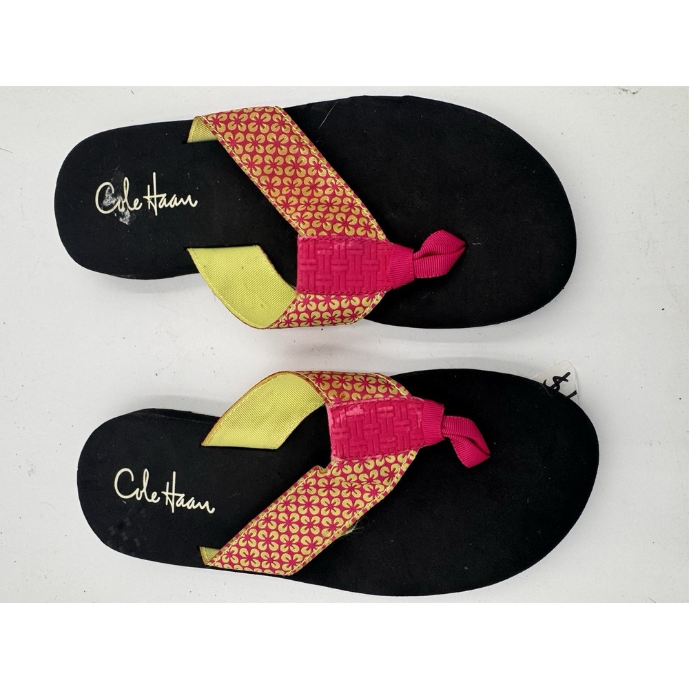 Cole Haan Womens Green/Pink Geometric Logo Flip Flops Sandals Size 6 Cloth Wedge